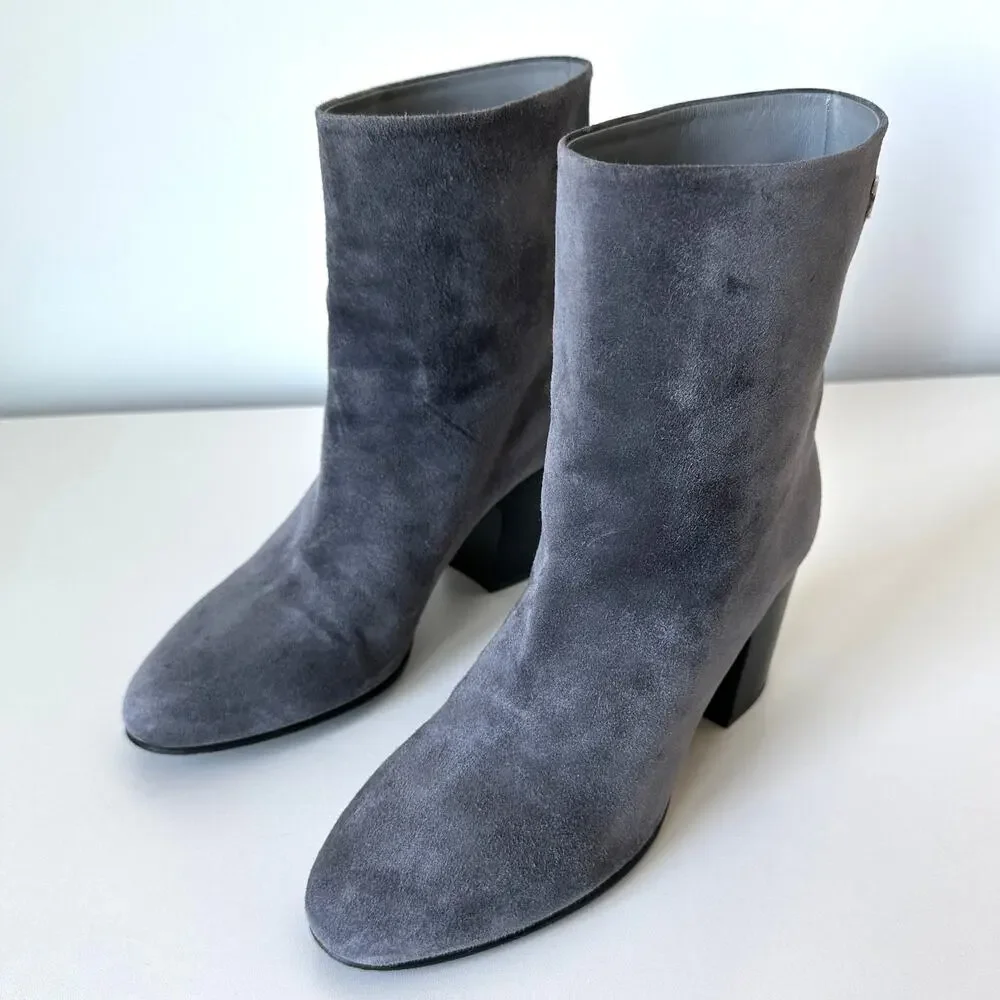 CHANEL Grey Suede Calfskin Short Boots IT 36.5